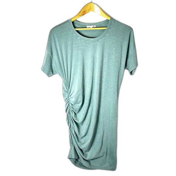 Sundry Anthropologie Sage Green Round Neck SS Ruched Side T-Shirt Dress Sz US S - Picture 1 of 12